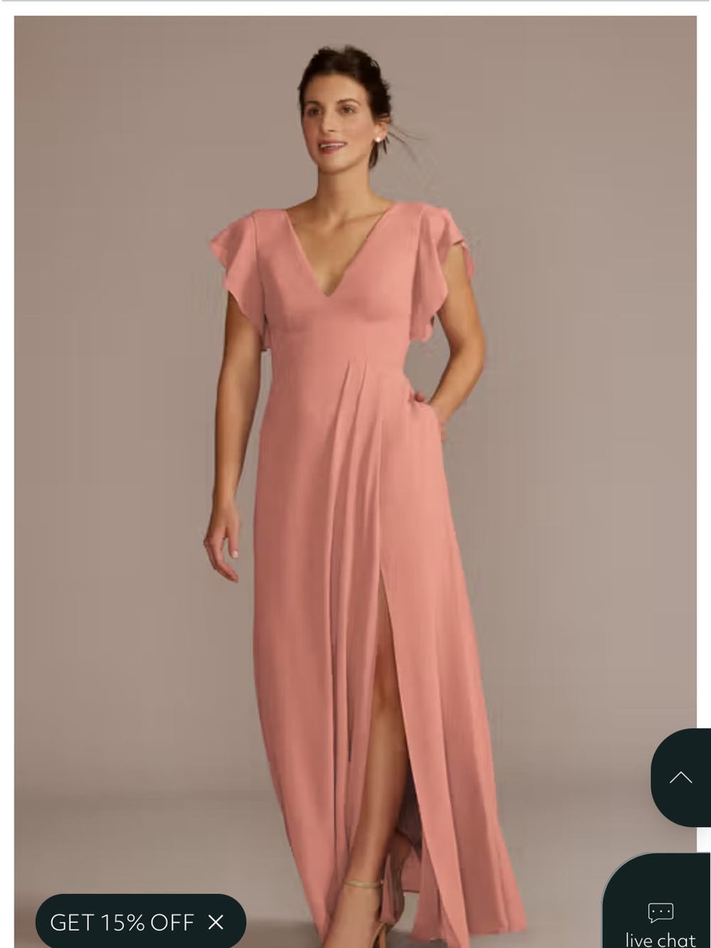 ISO Davids Bridal Flutter Sleeve Dress in Desert Coral - Size 10